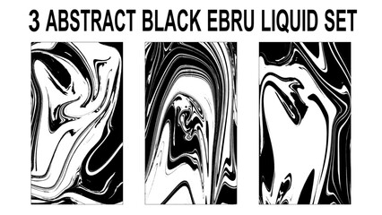 Set of abstract backgrounds. Ink marbling textures. Black and white. Hand drawn marble illustrations, ebru aqua art