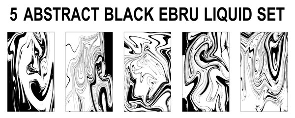 Set Ink texture of 5 watercolor hand drawn artistic marbling invitation, traditional Turkish ebru illustration. 