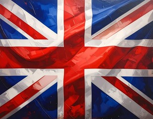 Painted flag of the United Kingdom, textured with bold colors and strong brushstrokes