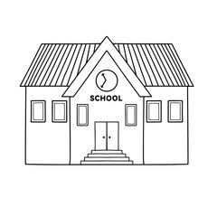 School building Line art vector. Simple outline doodle drawing of a school house