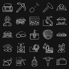 Icon set of mining. Gold mining elements. Icon in chalk style.