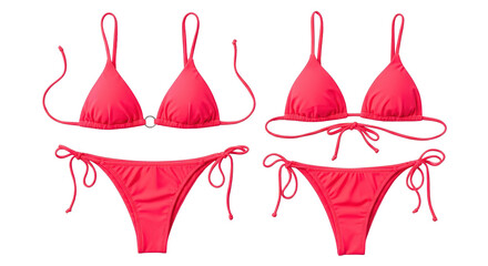 Two red bikini swimsuits isolated on transparent background