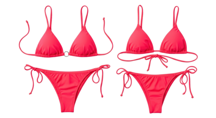 Two red bikini swimsuits isolated on transparent background