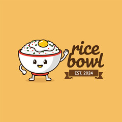 Playful Rice Bowl Mascot Street Food Logo Illustration