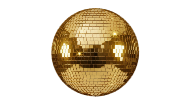 Golden oval disco ball isolated on transparent background - Powered by Adobe