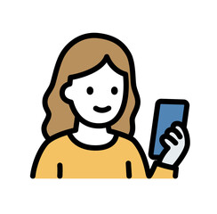 スマートフォンを持つ女性のフラットアイコン（ベクターイラスト）