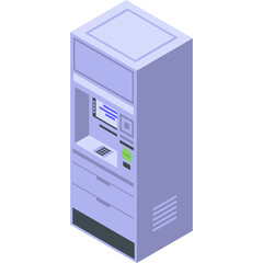 Isometric View Of A Light Blue Vending Machine With Digital Screen And Keypad In A Simple Studio Setting