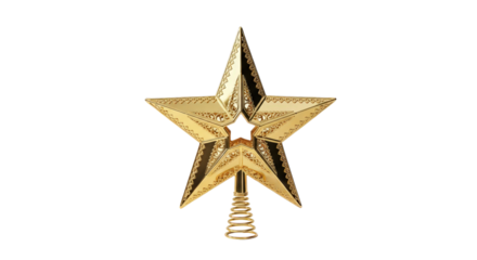 Golden star christmas tree topper isolated on transparent background