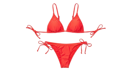 Bright red string bikini set isolated on transparent background