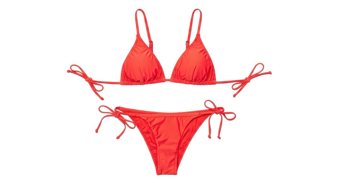 Bright red string bikini set isolated on transparent background