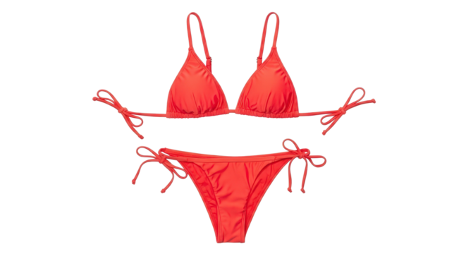 Bright red string bikini set isolated on transparent background