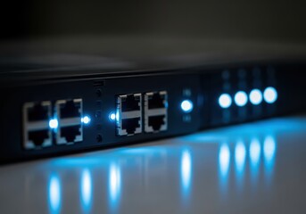 Minimal Server Port with Blue Glowing Lights