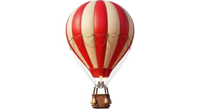 Red and white striped hot air balloon isolated on transparent background