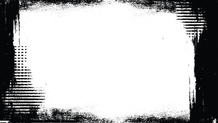 Solid black border frames in grunge style. Hand drawing ink brush strokes of abstract rectangles with space for text and images. 