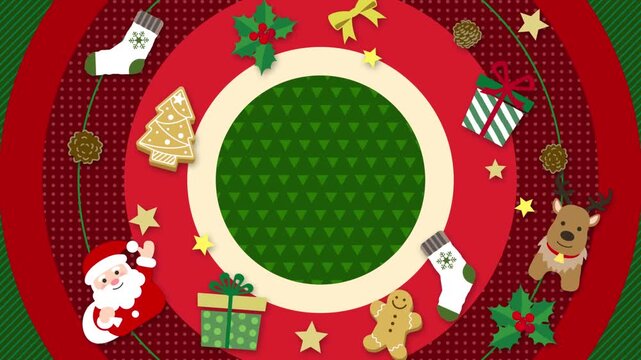 Christmas Circle Frame Video Template with Cute Flat Animation (Red, Green)