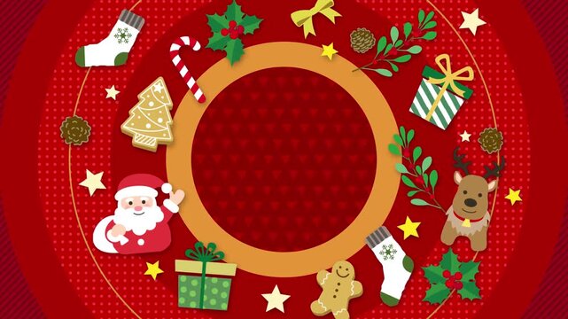 Christmas Circle Frame Video Template with Cute Flat Animation (Red)