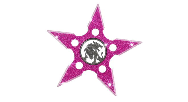 Pink glitter star with black center isolated on transparent background