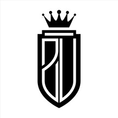 ZU Vector logo initials shield with royal crown minimalist, elegant style