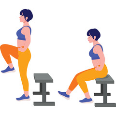 Woman Performing Step Ups And Step Down Exercise Using A Box Against Transparent Background In A Gym Workout