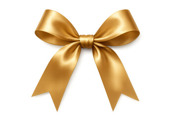 Fototapeta premium Golden satin fabric bow for celebration, christmas, or birthday gift decoration, isolated on transparent background