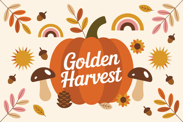 Golden Harvest Pumpkin Illustration – Retro Fall Vector Design