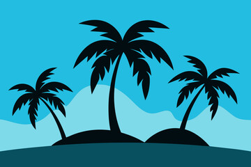 Tropical Island Silhouette Vector Illustration