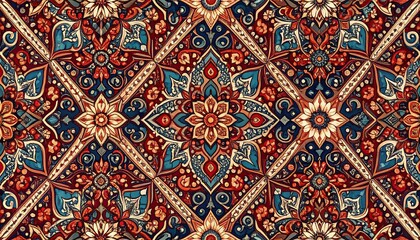 Seamless pattern of ornate floral tiles