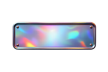 Metallic holographic nameplate with rounded edge isolated on white background