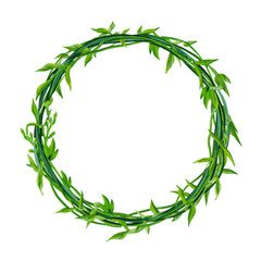Lush green vine wreath forming a circular border featuring natural foliage isolated on transparent background