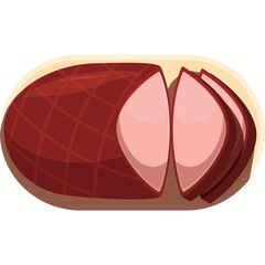 Whole Roasted Ham Sliced Thinly With A Sliced Portion Displaying The Pink Meat Center Isolated On A Light Yellow Oval Shape Against A Transparent Background