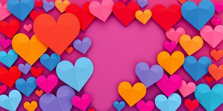 Abstract heart shapes, various sizes and colors, geometric design, texture, white