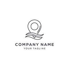 Minimalist line art logo featuring a location pin icon with abstract wavy lines, representing a company focused on travel, navigation, or water-related services.