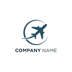 A simple logo featuring an airplane soaring through a curved path within a circle, representing travel.