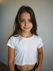 Obraz premium White Crop Top Mockup on Young Girl for Custom Design