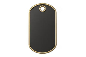 Black military dog tag with golden frame and blank surface