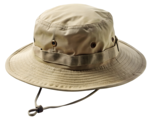 Tan boonie hat for outdoor activities on a black background