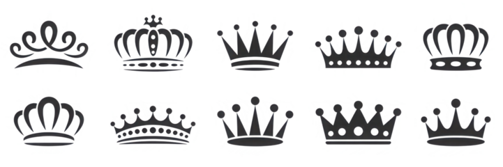 Collection of ten different crown silhouettes isolated on transparent background