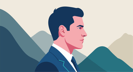 Resilient Visionary – Flat Geometric Portrait Depicting Strategic Leadership and Overcoming Challenges