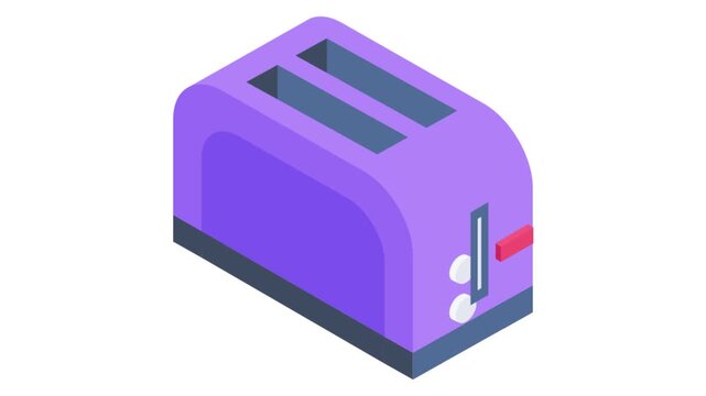 Isometric vector illustration of a toaster icon, featuring a sleek design with a bread slot and control dial.