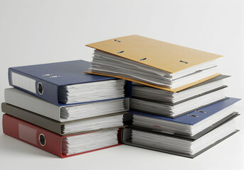 Stack of Office Folders and Files on White Background