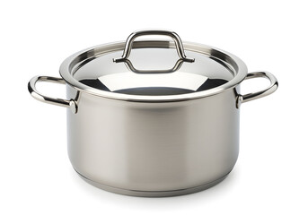 Stainless Steel Cooking Pot with Lid on White Background