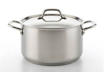 Stainless Steel Cooking Pot with Lid on White Background