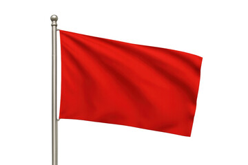 Waving red flag on flagpole, indicating warning, danger, or stop, with blank space for copy
