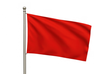 Waving red flag on flagpole, indicating warning, danger, or stop, with blank space for copy