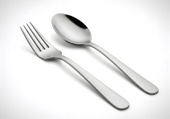 Stainless Steel Fork and Spoon Set on White Background