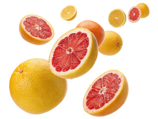Fototapeta premium Fresh red grapefruit and citrus fruit composition. vibrant slice of healthy juicy food with vitamin C isolated on transparent background