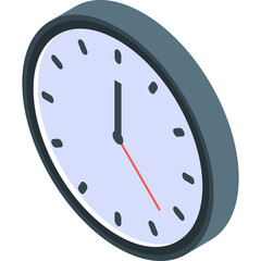 Isometric Wall Clock Displaying Time With Blue Face Black Frame And Red Second Hand On Transparent Background