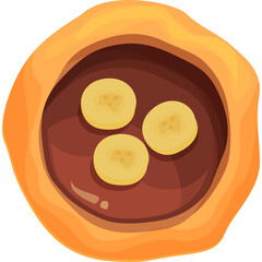 Top View of A Round Orange Pancake Topped With Chocolate Spread And Sliced Bananas Minimalist Digital Art Style With Transparent Background