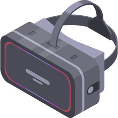 Isometric Virtual Reality Headset with Purple and Pink Glowing Edges on Transparent Background Minimalist Technology Icon