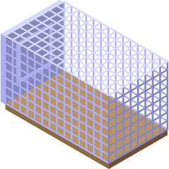 Isometric Wireframe Cage Structure With Brown Floor and Transparent Background Isolated 3D Render